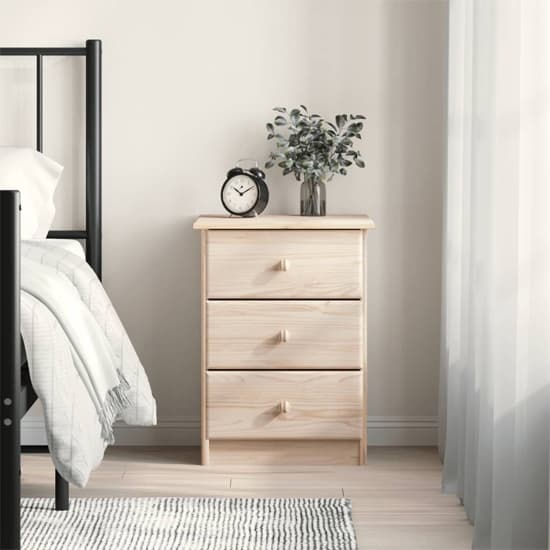Albi Solid Pinewood Bedside Cabinet With 3 Drawers In Brown_1