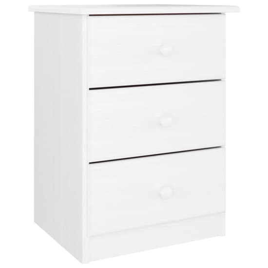 Albi Solid Pinewood Bedside Cabinet With 3 Drawers In White_2