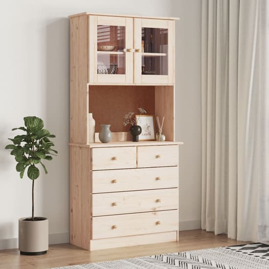 Albi Solid Pinewood Highboard With 2 Doors 5 Drawers In Brown_1