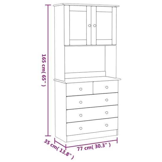 Albi Solid Pinewood Highboard With 2 Doors 5 Drawers In White_9