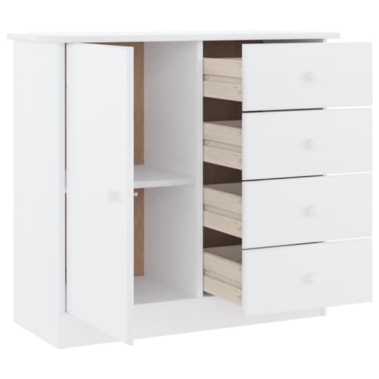 Albi Solid Pinewood Sideboard With 1 Door 4 Drawers In White_4