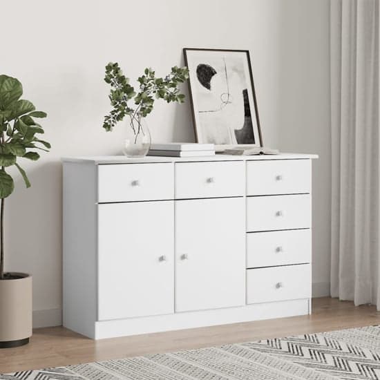 Albi Solid Pinewood Sideboard With 2 Doors 6 Drawers In White_1