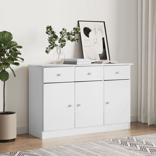 Albi Solid Pinewood Sideboard With 3 Doors 3 Drawers In White_1