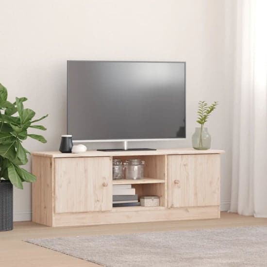 Albi Solid Pinewood TV Stand With 2 Doors In Brown_1