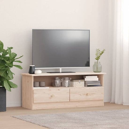 Albi Solid Pinewood TV Stand With 2 Drawers In Brown_1