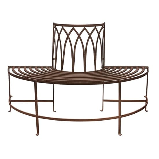 Albion Outdoor Metal Tree Seating Bench In Distressed Brown_2