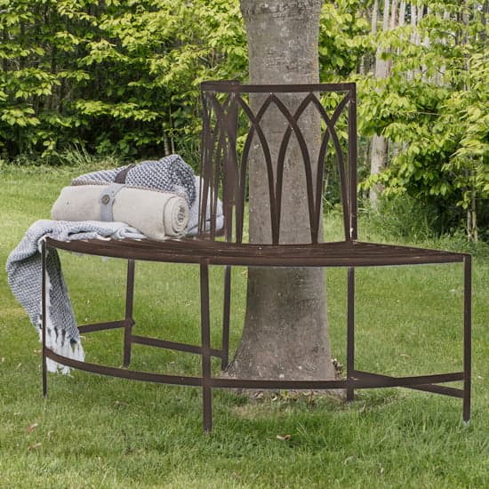 Albion Outdoor Metal Tree Seating Bench In Distressed Brown_1