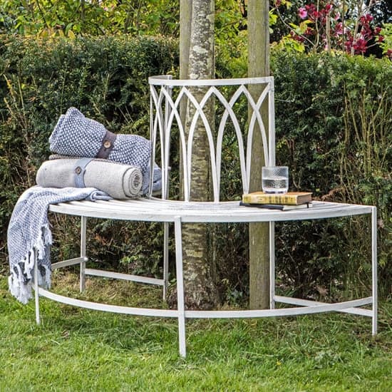 Albion Outdoor Metal Tree Seating Bench In Distressed White_1