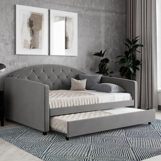 Alcoa Velvet Daybed With Guest Bed In Light Grey_1