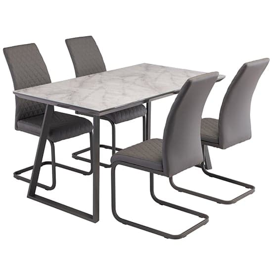 Atden Marble Dining Table In Grey With 4 Huskon Grey Chairs_1