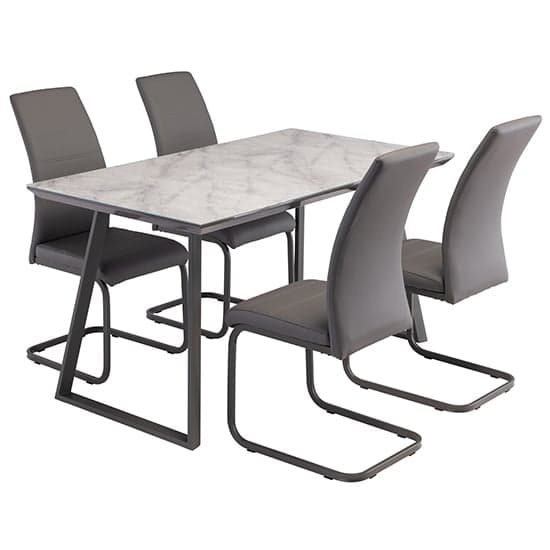 Atden Marble Dining Table In Grey With 4 Michton Grey Chairs_1