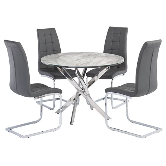 Atden Marble Dining Table In Grey With 4 Moreno Grey Chairs_1