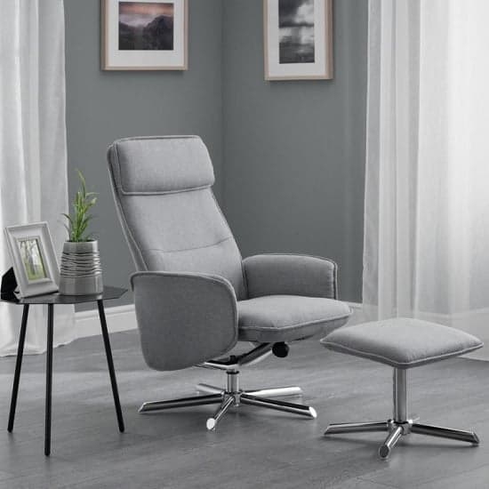 Acsah Fabric Recliner Chair With Foot Stool In Grey Linen