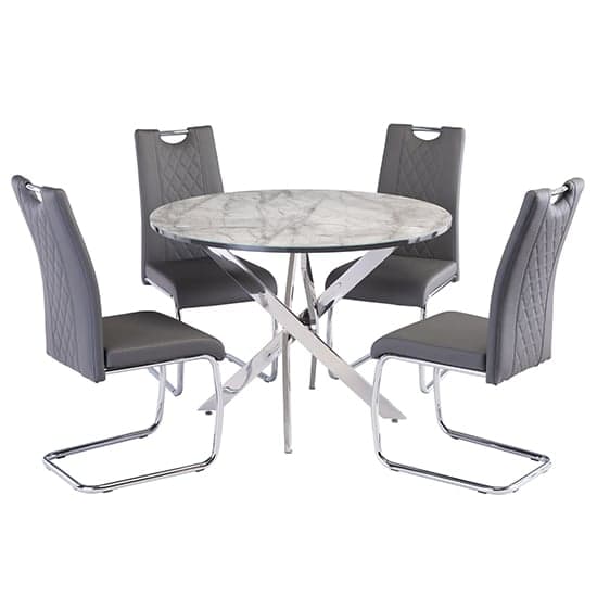 Atden Round Marble Dining Table In Grey With Chrome Legs_2