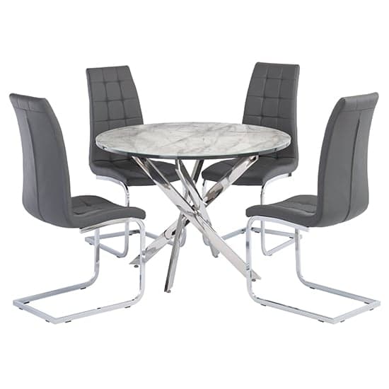 Atden Round Marble Dining Table In Grey With Chrome Legs_3