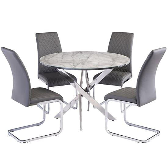 Atden Round Marble Dining Table In Grey With Chrome Legs_4