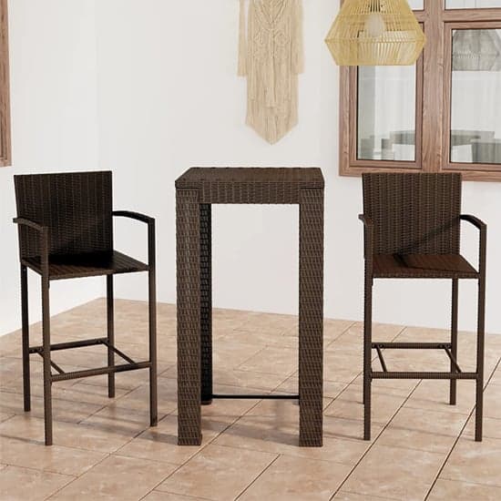 Aldis Outdoor Poly Rattan Bar Table With 2 Stools In Brown_1