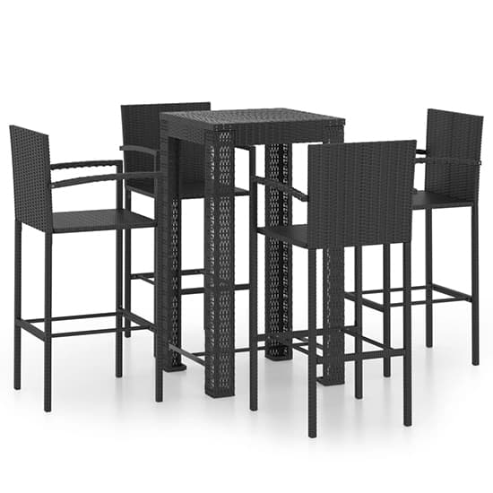 Aldis Outdoor Poly Rattan Bar Table With 4 Stools In Black Furniture