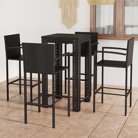 Aldis Outdoor Poly Rattan Bar Table With 4 Stools In Black Furniture