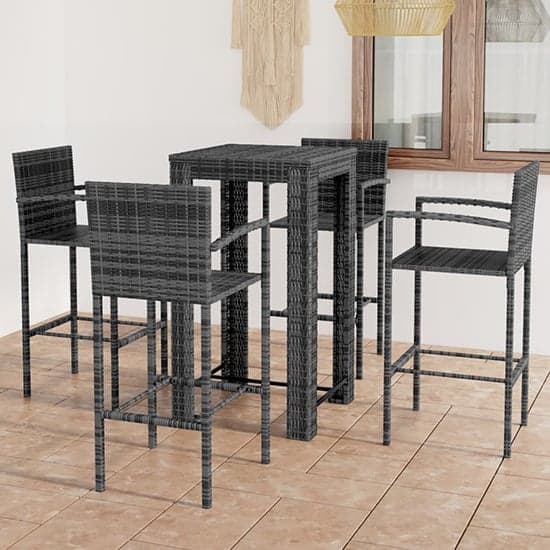 Aldis Outdoor Poly Rattan Bar Table With 4 Stools In Grey Furniture