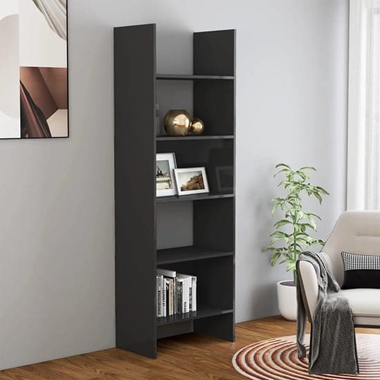 Alev High Gloss Bookcase With 5 Shelves In Grey_1