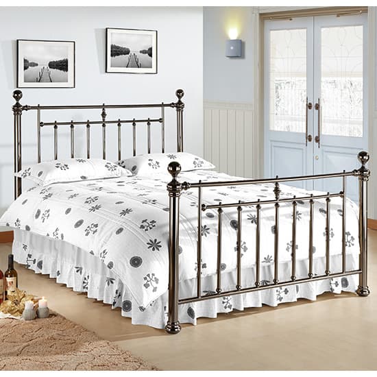 Alexander Black Metal King Size Bed With Nickel Finials Furniture in Fashion