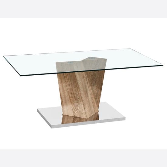 Alfa Clear Glass Coffee Table With Oak Effect Base