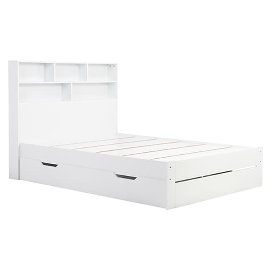 Alafia Wooden Storage Small Double Bed In White Furniture in Fashion