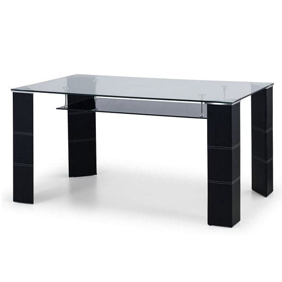 Gaiana Glass Dining Table In Clear And Black Glass Undershelf_1