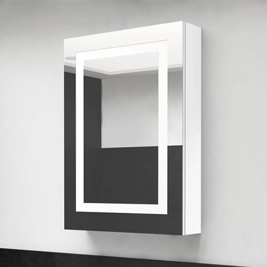 Aliso Bathroom Mirrored Cabinet In Shining White With LED_1