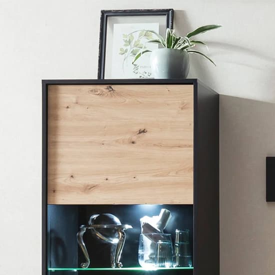 Aliso Wooden Display Cabinet Tall In Artisan Oak With LED_3