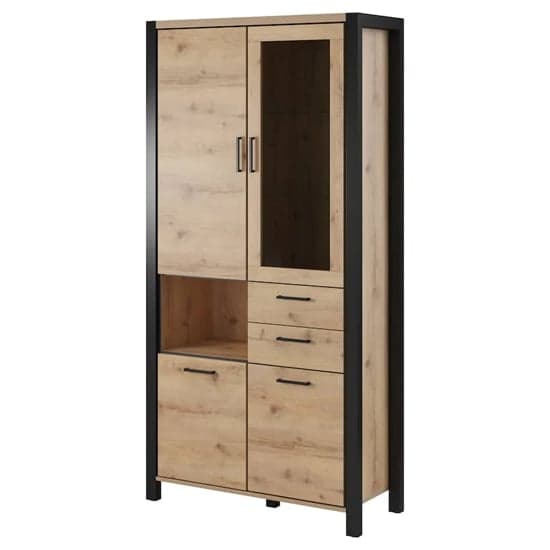 Aliso Wooden Display Cabinet Tall In Taurus Oak With LED_2