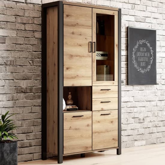 Aliso Wooden Display Cabinet Tall In Taurus Oak With LED_1