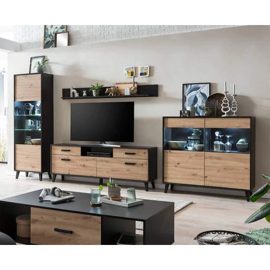 Aliso Wooden Display Cabinet Wide In Artisan Oak With LED_5