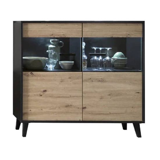 Aliso Wooden Display Cabinet Wide In Artisan Oak With LED_1