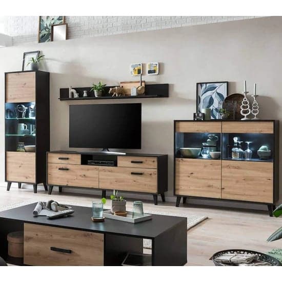 Aliso Wooden Living Room Furniture Set In Artisan Oak With LED_2