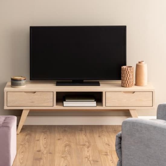 Alisto Wooden TV Stand With 2 Drawers In Oak White_5