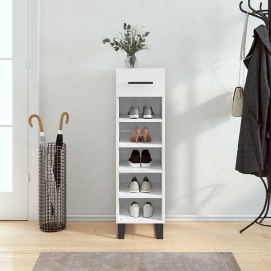 Alivia High Gloss Shoe Storage Cabinet With 2 Drawers In White_1