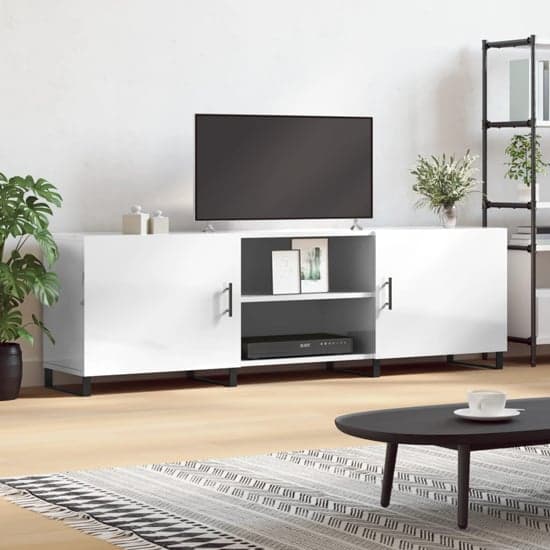 Alivia High Gloss TV Stand With 2 Doors In White_1