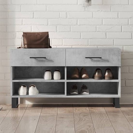 Alivia Shoe Storage Bench With 2 Drawers In Concrete Effect_1