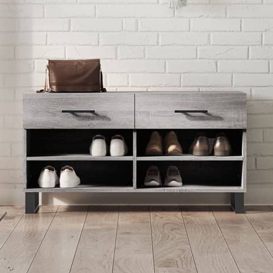 Alivia Shoe Storage Bench With 2 Drawers In Grey Sonoma Oak_1