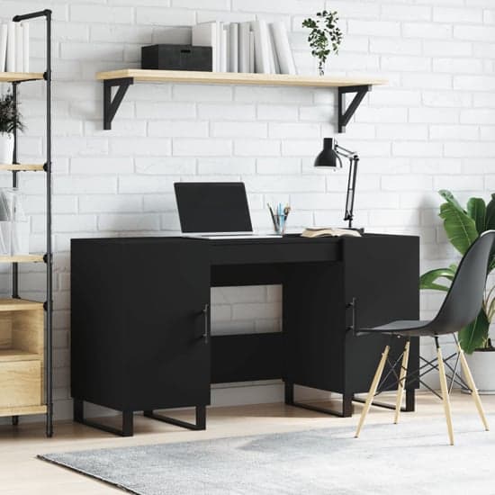 Alivia Wooden Computer Desk With 2 Doors In Black_1
