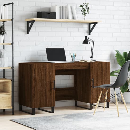 Alivia Wooden Computer Desk With 2 Doors In Brown Oak_1