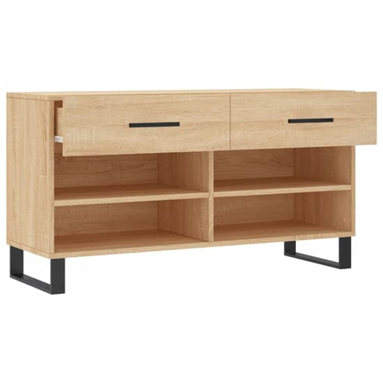 Alivia Wooden Shoe Storage Bench With 2 Drawers In Sonoma Oak_3