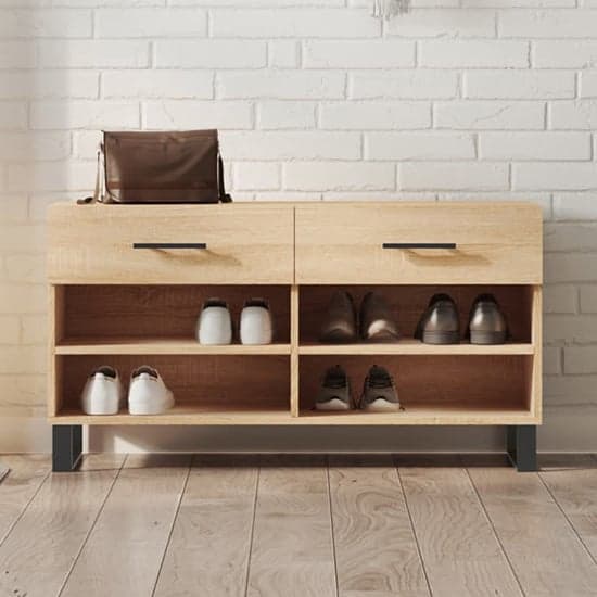 Alivia Wooden Shoe Storage Bench With 2 Drawers In Sonoma Oak_1