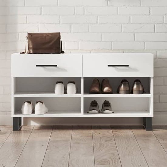 Alivia Wooden Shoe Storage Bench With 2 Drawers In White_1