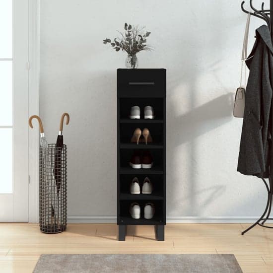 Alivia Wooden Shoe Storage Cabinet With 2 Drawers In Black_1