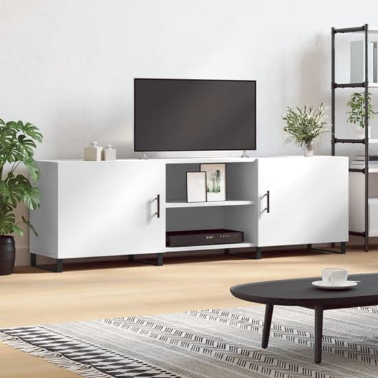 Alivia Wooden TV Stand With 2 Doors In White_1