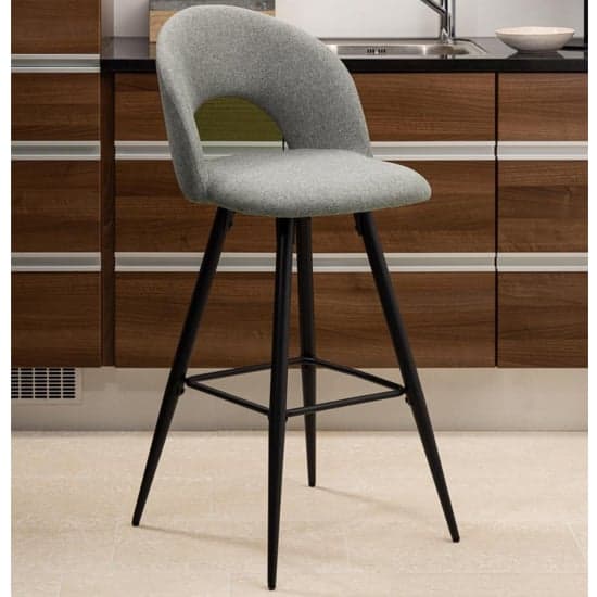 Aliya Light Grey Fabric Bar Chairs With Metal Frame In Pair_3
