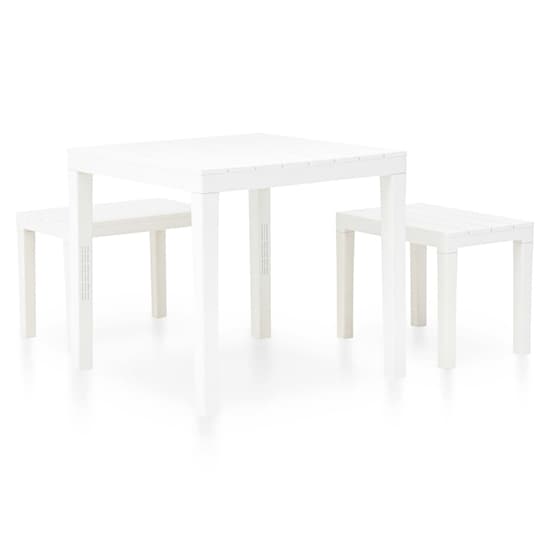 Aliza Plastic Garden Dining Table With 2 Benches In White_2
